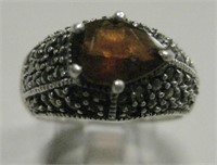 Vintage S/S Marcasite & Garnet Abstract Ring