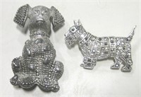 2 Vintage Silver Dog Brooches