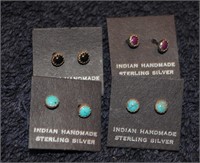 Lot of 4 Indian Handmade Sterling Silver Earrings