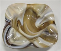 Brown Art Slag Glass Ashtray - 6.5" Wide