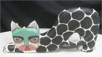 Large Carved Painted Wood Cat 18" X 9"