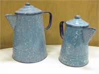 2 Vintage Enamelware Speckled Coffee Pots