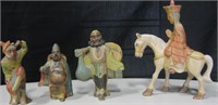 4 Carved & Painted Wood Figurines - Tallest Is 7"