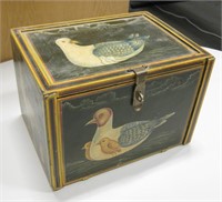 Antique Bird Painted Wood Drawer Storage Box