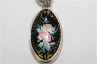 PAINTED PENDANT WITH FLORAL DESIGN