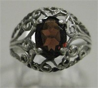 Sterling Silver Abstract Garnet Ring