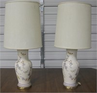 36" Tall Pair of 2 Ceramic Floral Designed Lamps