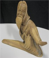 Signed Hand Carved Wood Statue - 10" Tall