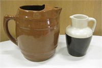 2 Ceramic Pitchers - Larger Is 8" Tall