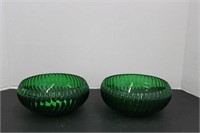 PAIR OF GREEN GLASS BOWLS