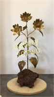 Mid Century brass Sunflower sculpture with lava