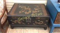 Large oriental hand-painted wood trunk/occasional
