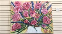 Large floral oil/acrylic on canvas signed M. Hale