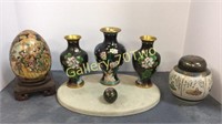 Selection of Cloisonné vases and egg with