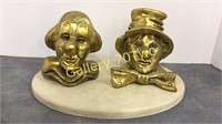 Pair of brass clown sculpture bookends– tallest