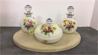 Hand painted Victorian glass dresser set-includes