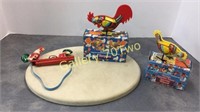 Selection of Vintage tin/litho Rooster toys-two
