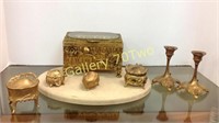 Large vintage gilded jewelry box with