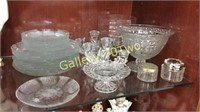 Pair of Crystal serving pieces, candleholders,