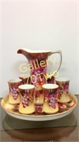 Hand painted porcelain beverage pitcher with tray