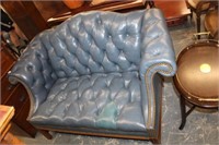 Leather Blue Button Tuck Settee