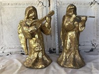 Set of Two Gold Colored Angels Playing Music