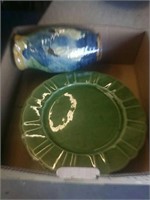 Box of green dishes, Pottery pitcher