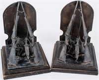 Vintage Military WWI WWII Metal Library Bookends