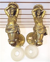 Pair Of Monumental Bronze Figural Sconces