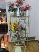 Selection of Faux flowers, stand and pots