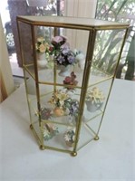 Brass framed case with miniture flower baskets