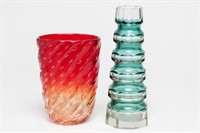 2 Modernist Glass Vases- Art Deco & Mid-Century