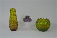 Three Pieces of Iridescent Hand Blown Art Glass