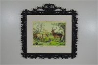 Black Forest Carved Frame with Deer Print