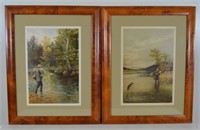 Pair of Framed Fisherman Lithographs