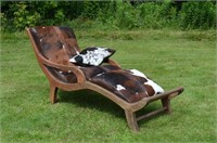 Western Chaise Lounge with Cowhide Upholstery