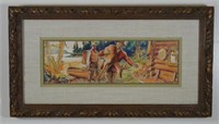 Watercolor Signed Taylor - Hunters with Deer