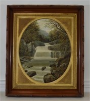 C. Priestley Waterfall Oil on Canvas