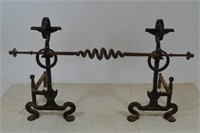 Pair of Massive Iron Hand Forged Andirons