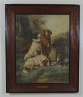 Lithograph of Hunting Dogs "Waiting"