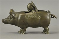 BRASS PIG MECHANICAL BANK WITH FIGURE