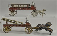 PAIR OF HORSE DRAWN FIRE WAGONS - DENT