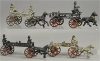 FOUR SMALL HORSE DRAWN LADDER WAGONS