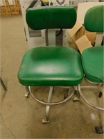 3 Green Shop Chairs On Wheels