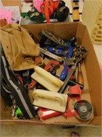 1 Box Of Misc Tools: 2 Hand Planes, Tool Pouch,