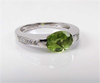 Peridot and Diamond Ring, 18K White Gold