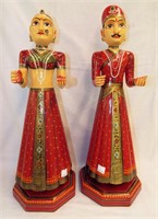 Pair Of Hand Decorated Wooden Oriental Figures