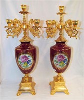 Pair Of S. Limoges Porcelain & Gilt Candle Holders