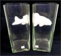 Pair Of Glass Vases, Floating Koi