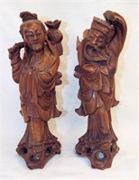 Pair Of Oriental Wood Carved Figures